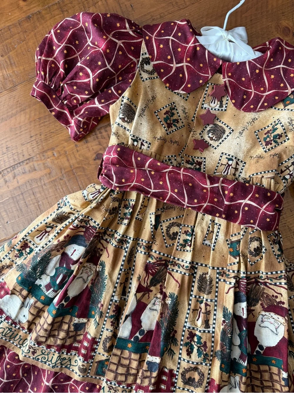Girls' Handmade Christmas Holiday Print Apron dress